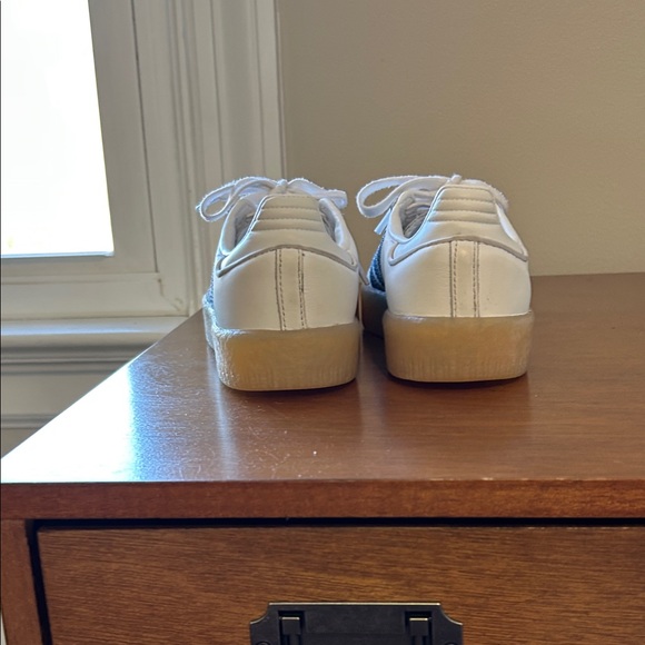 adidas Samba White Sneakers with Blue Stripes and Gum Sole - Picture 3 of 5